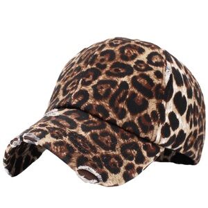 Animal Leopard Print Distressed Baseball Cap - Brown